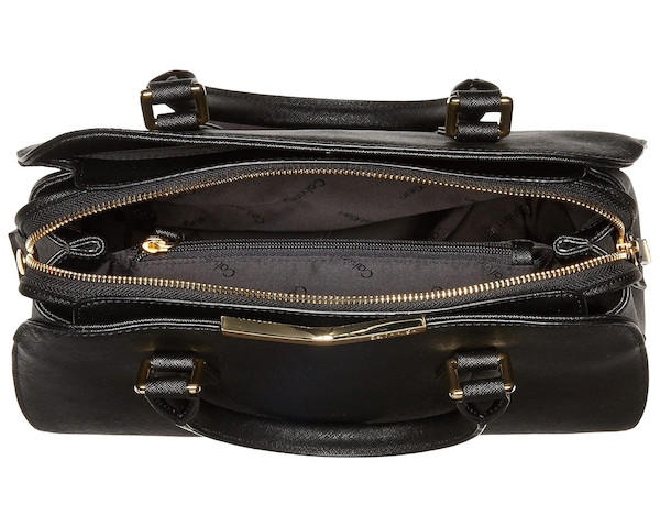 Calvin Klein On My Corner Saffiano Leather Satchel Black Gold