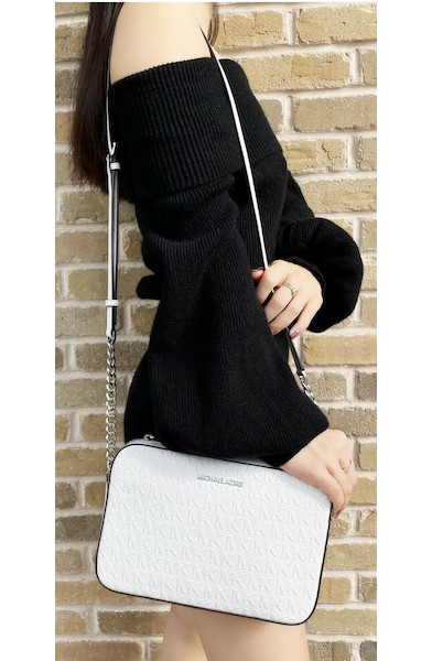 Michael kors jet set large 2025 logo debossed leather crossbody bag