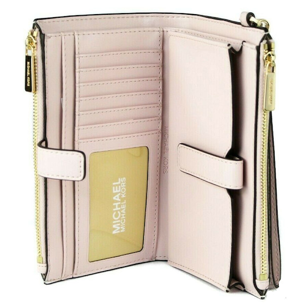 Michael Kors Jet Set Travel Large DoubleZip Wristlet Wallet Vanilla Powder  Blush