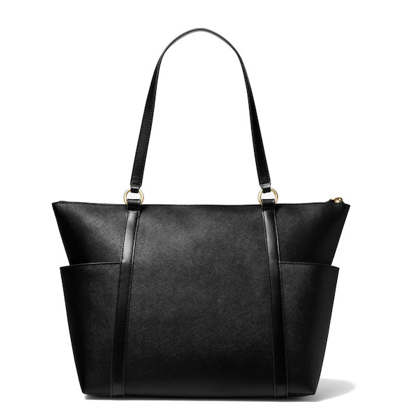 Michael Kors Nomad Large Saffiano Leather Top Zip Tote Bag Black Gold