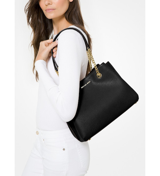 Michael Kors Teagan Large Pebbled Leather Shoulder Bag Black Gold